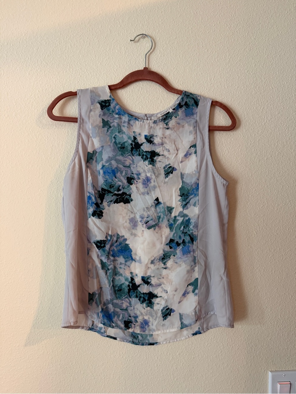 Violet & Claire Cream Shell Top with Blue and Green Floral Print